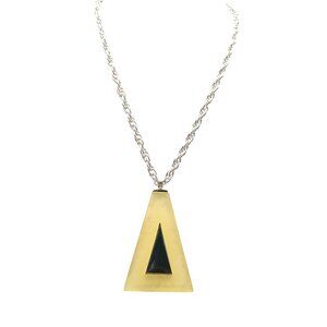 Vintage Celebrity Triangle Pendant Necklace with Yellow & Black Mod Resin Silver
